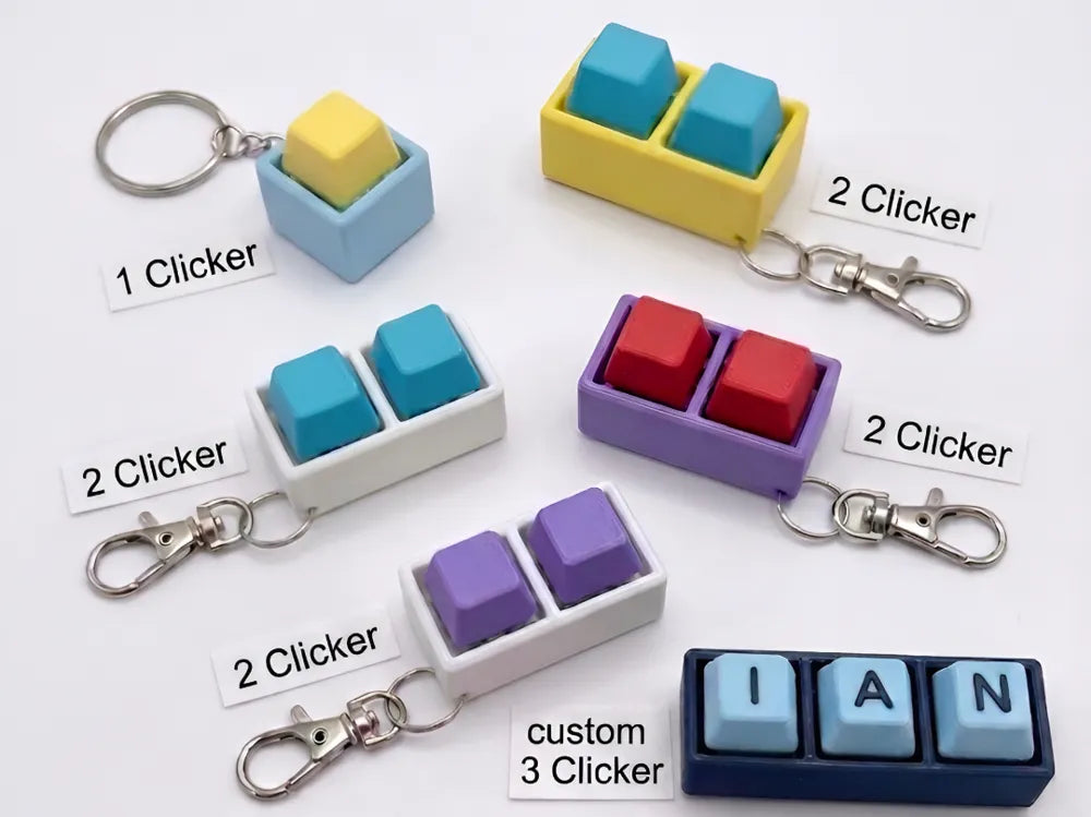 Keyboard fidget clicker with custom keycaps