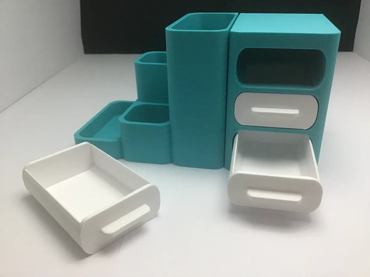 Desk caddy drawers open