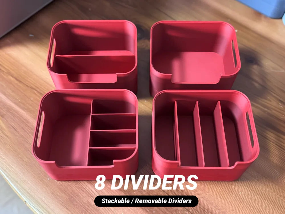 Stackable desk organizer with 8 dividers, designed by Meyui
