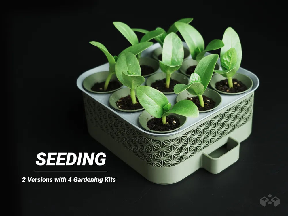 Self-watering seed starter with greenhouse cover, designed by Meyui
