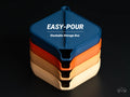 Easy-pour stackable small parts storage box, designed by Meyui