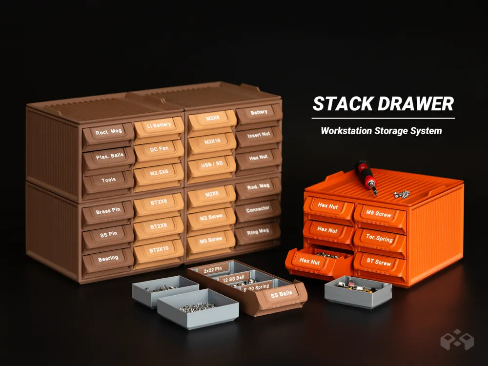 Stackable part drawer organizer style 2, designed by Meyui