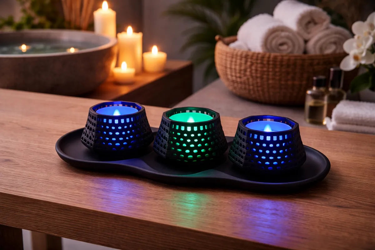 Tea light holders on base plate