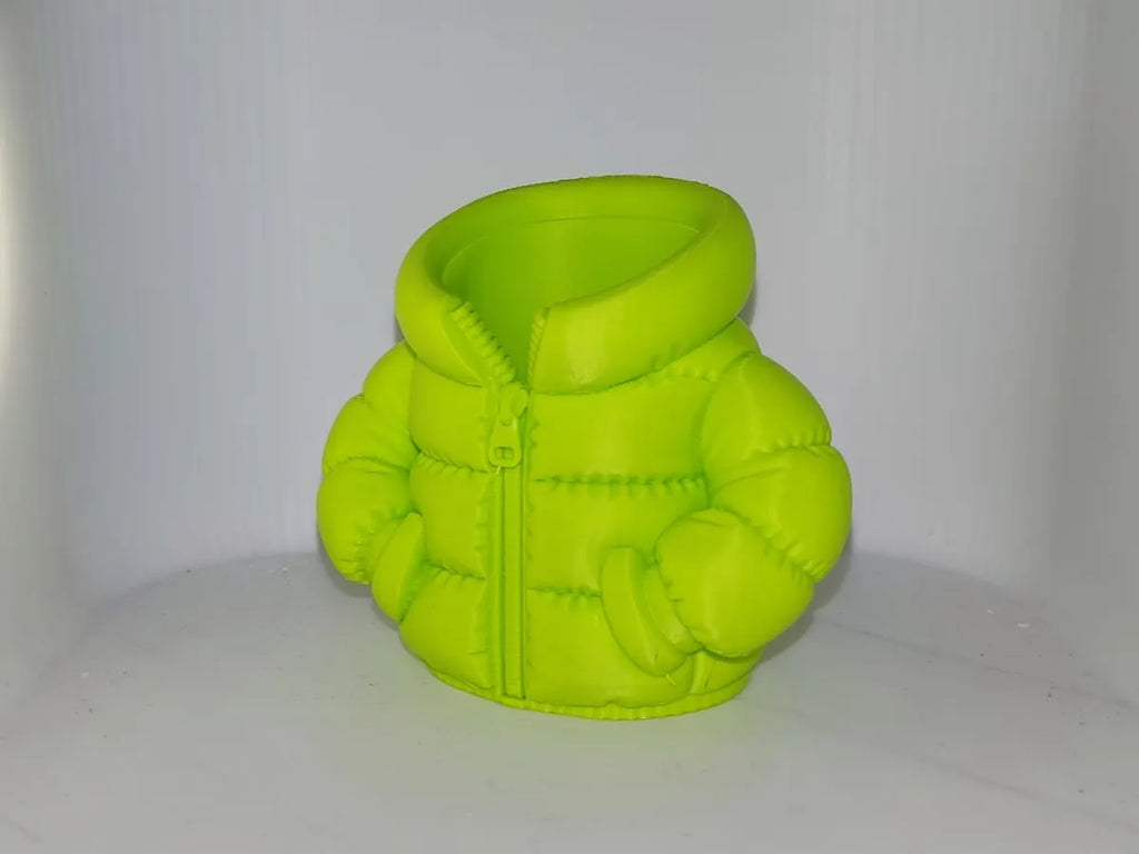 Puffer jacket pencil holder with pencils