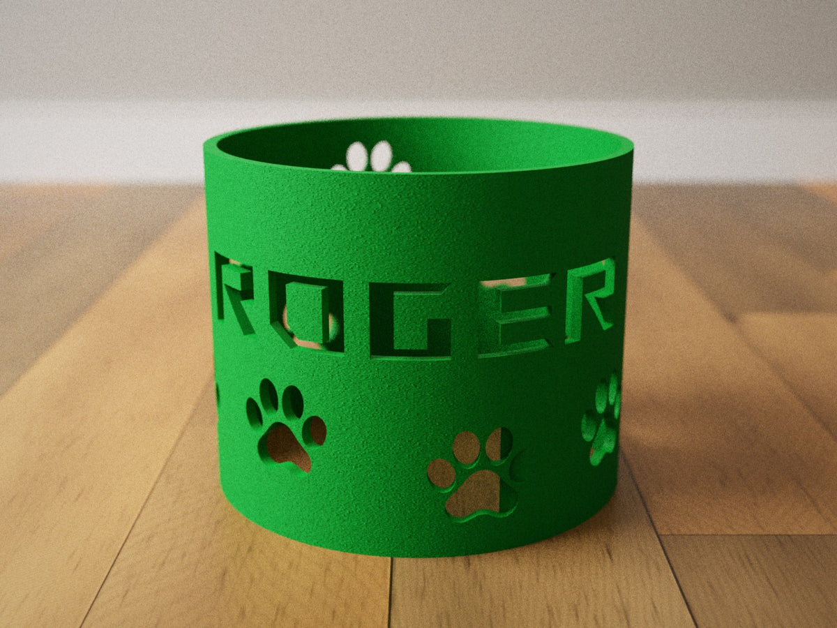 Personalized paw print dog bowl riser color option