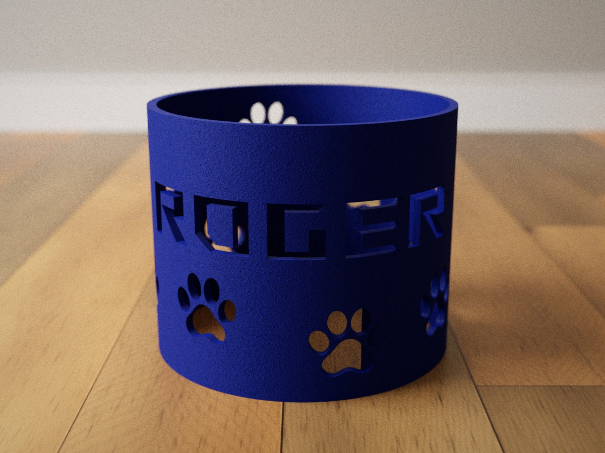 Personalized paw print dog bowl riser color option