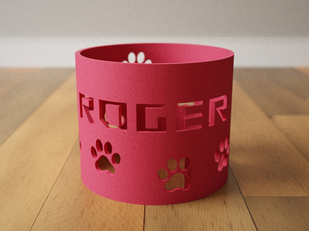 Personalized paw print dog bowl riser color option