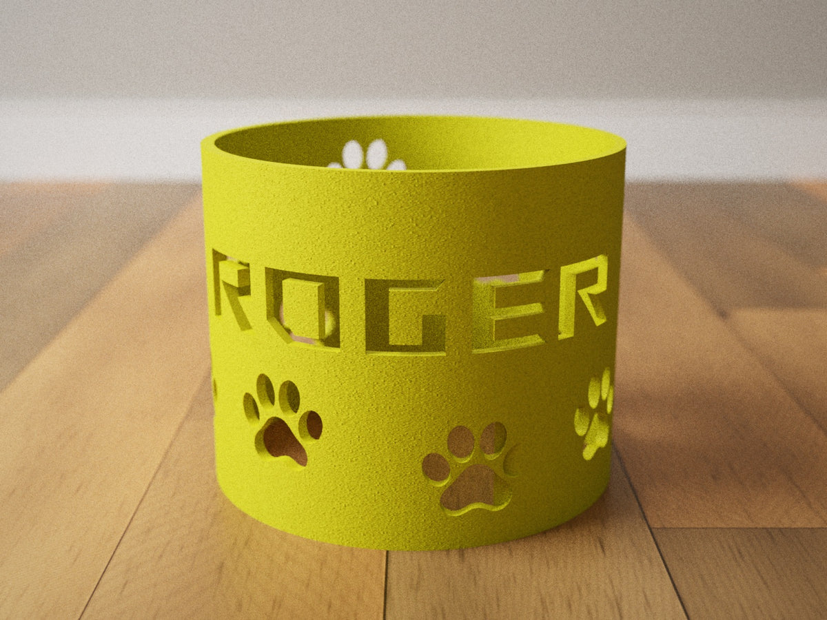 Personalized paw print dog bowl riser color option