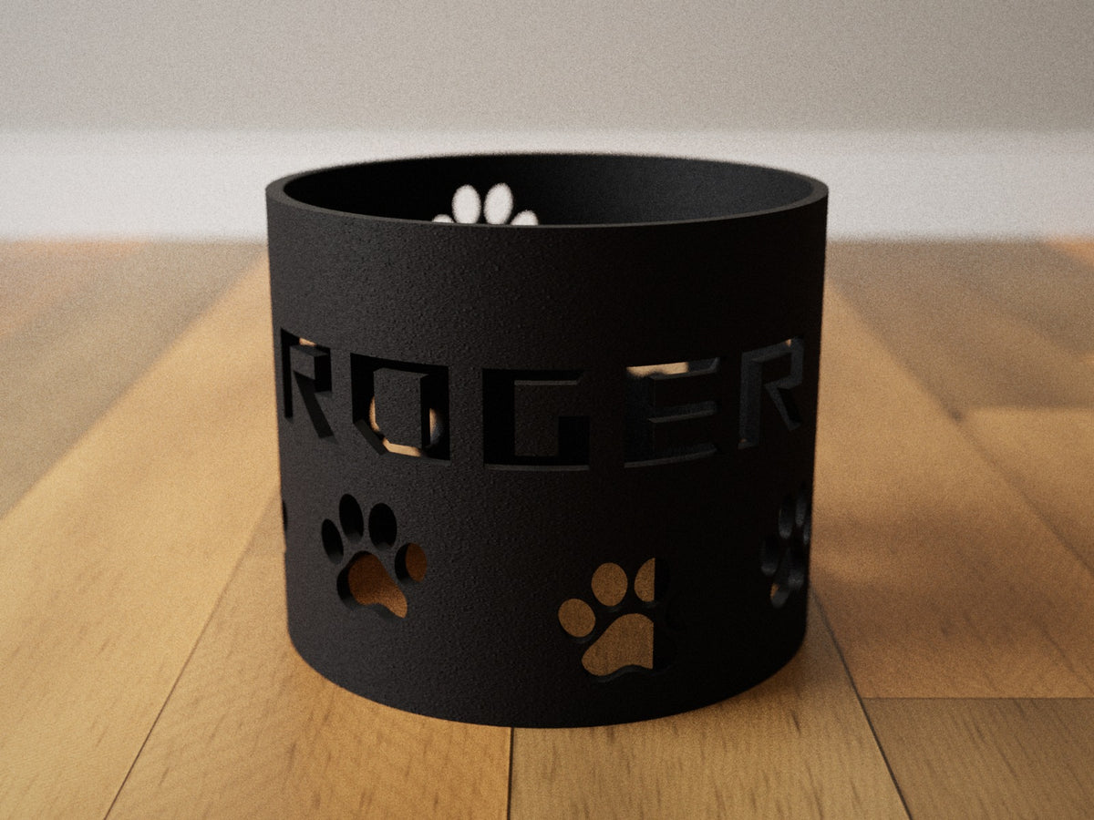 Personalized paw print dog bowl riser color option