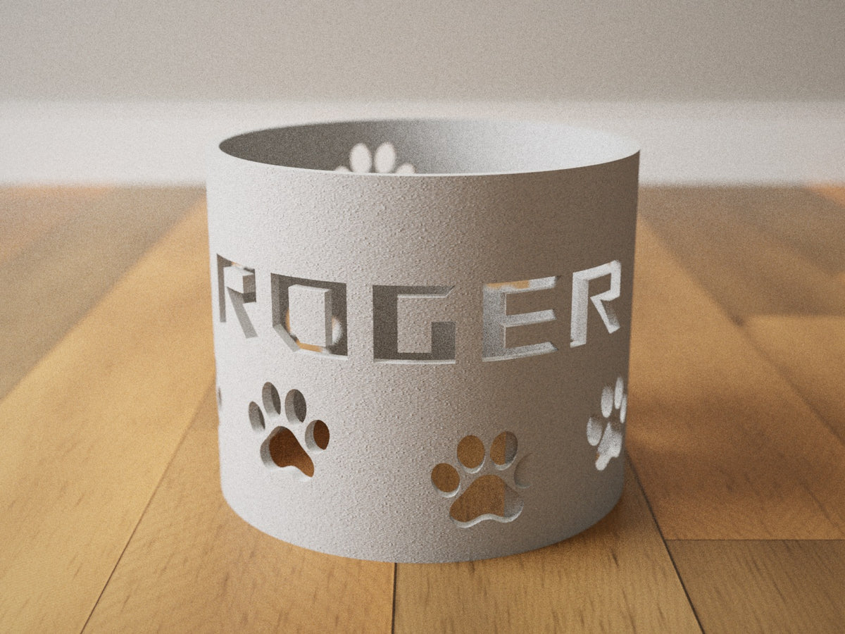 Personalized paw print dog bowl riser color option