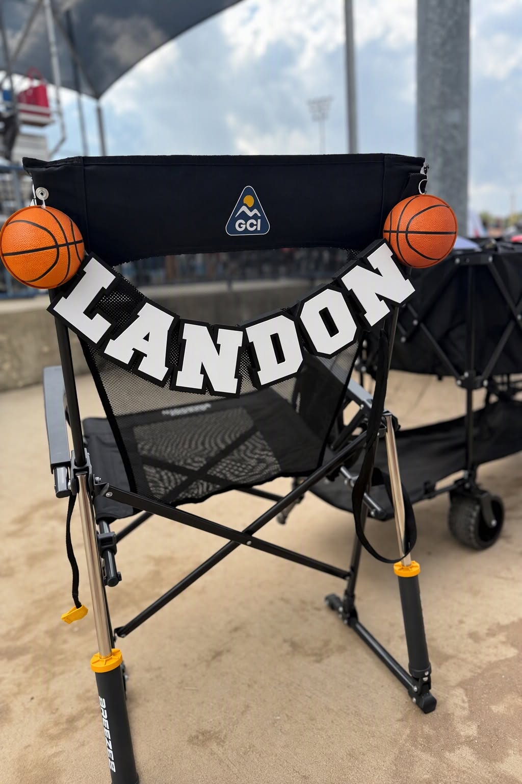 Personalized sports chair charm with name and number