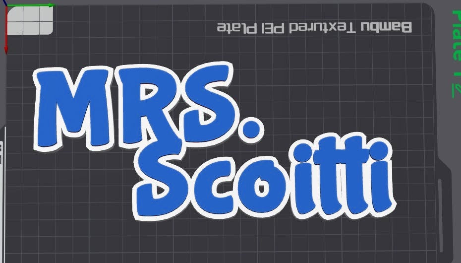 Teacher name plate in blue
