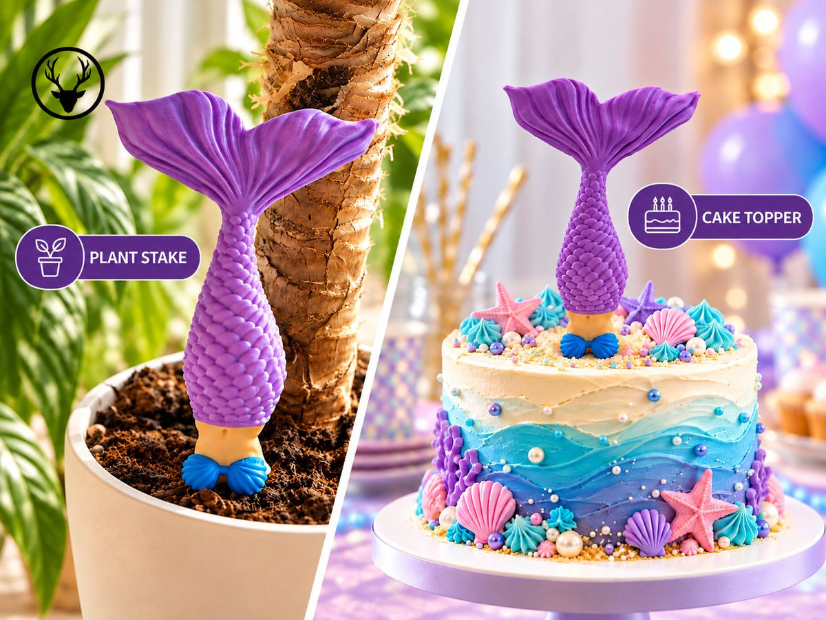 Mermaid tail plant stake and cake topper, designed by Stag 3D
